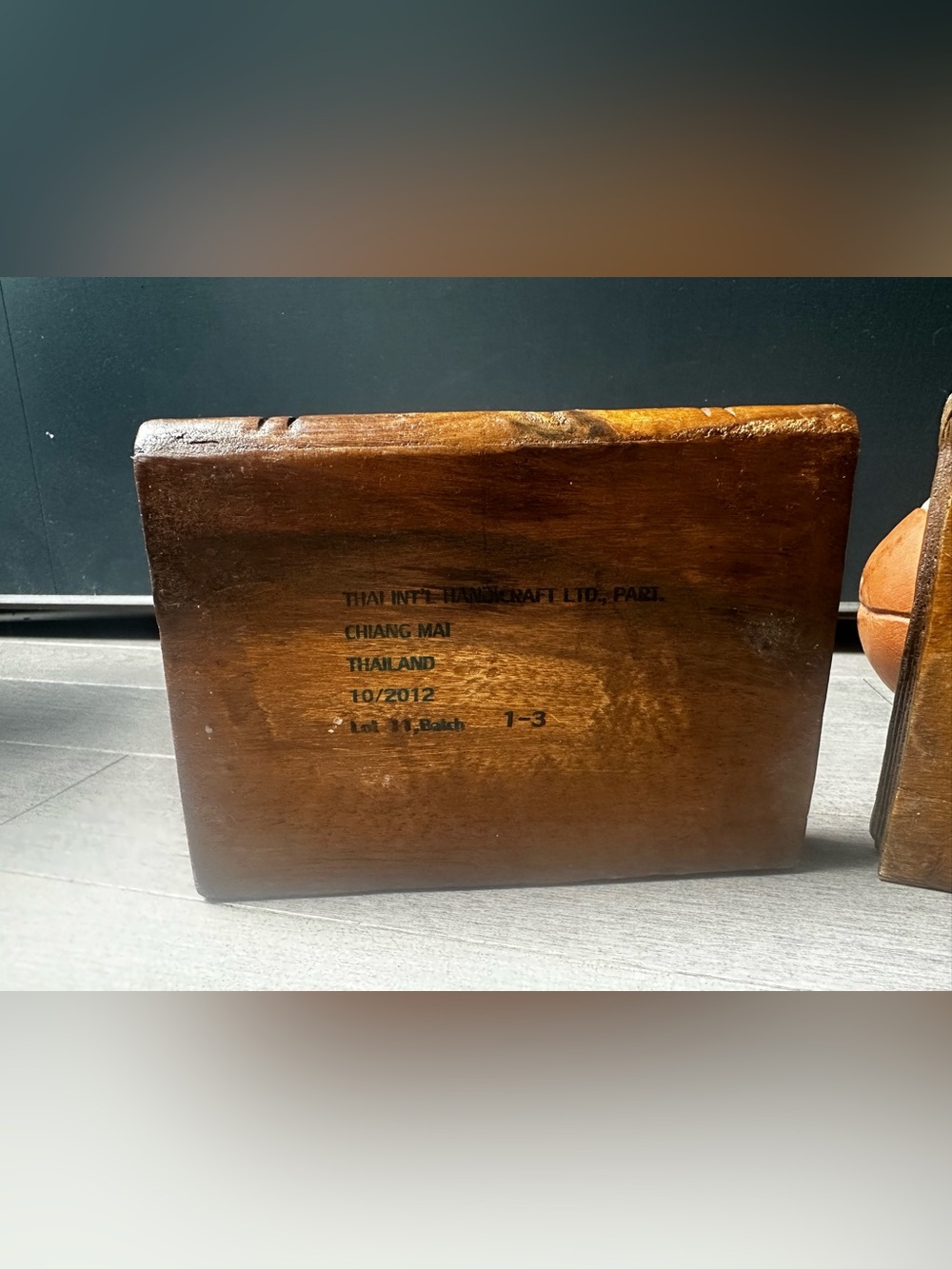 Vintage Solid Wood Baseball Football Sports Book Ends Made In Thailand Decor - Picture 7 of 8